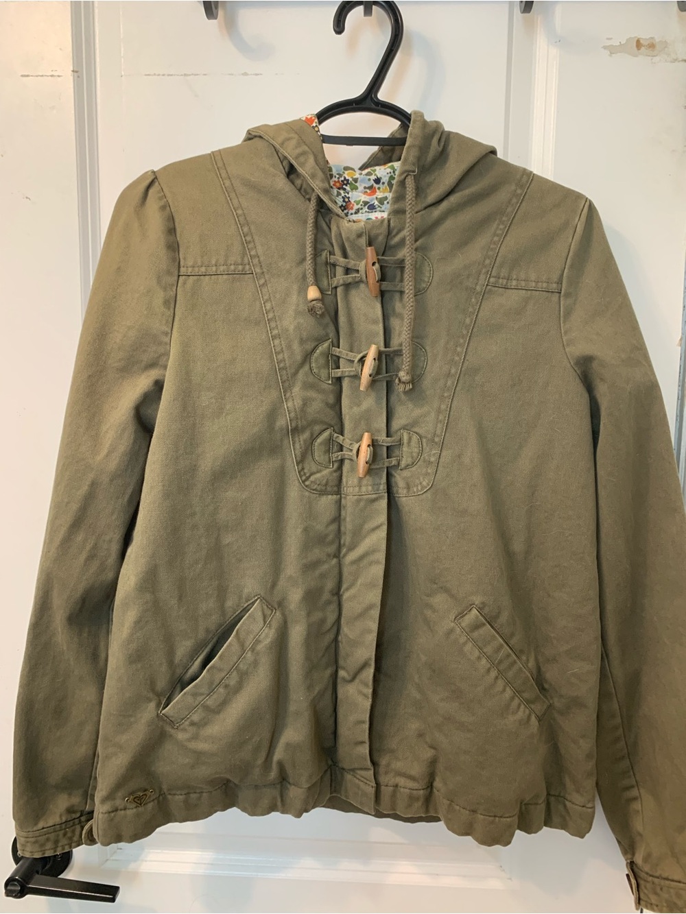 Vintage 2007 Roxy Olive Green Hooded Toggle Utility Jacket